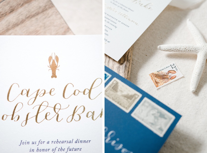 Nautical gold foil and navy wedding invitations for Cape Cod nuptials at Chatham Bars Inn, Massachusetts / custom wedding stationery by Paper & Honey / www.paperandhoney.com
