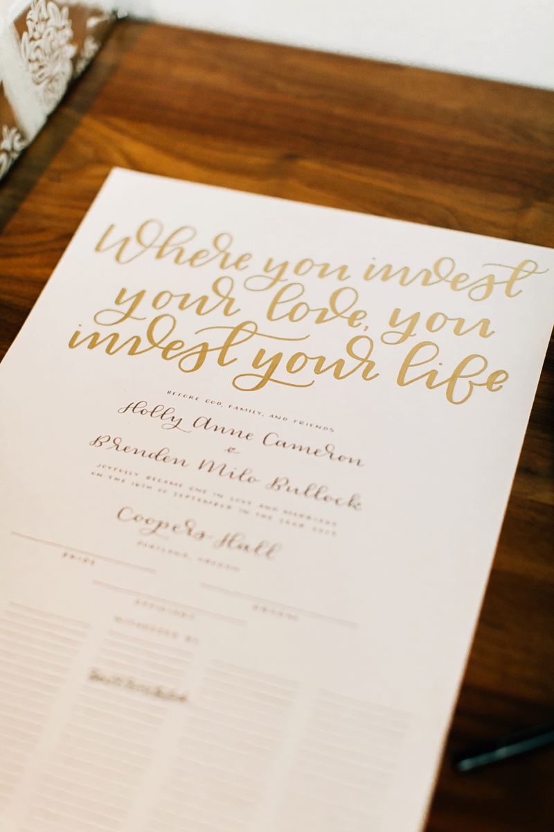 Custom marriage certificate by Paper & Honey® / Romantic industrial wedding in Coopers Hall, Portland Oregon / Holly & Brenden / custom letterpress wedding invitations in Michigan (www.paperandhoney.com) / photos by Jenna Bechtholt