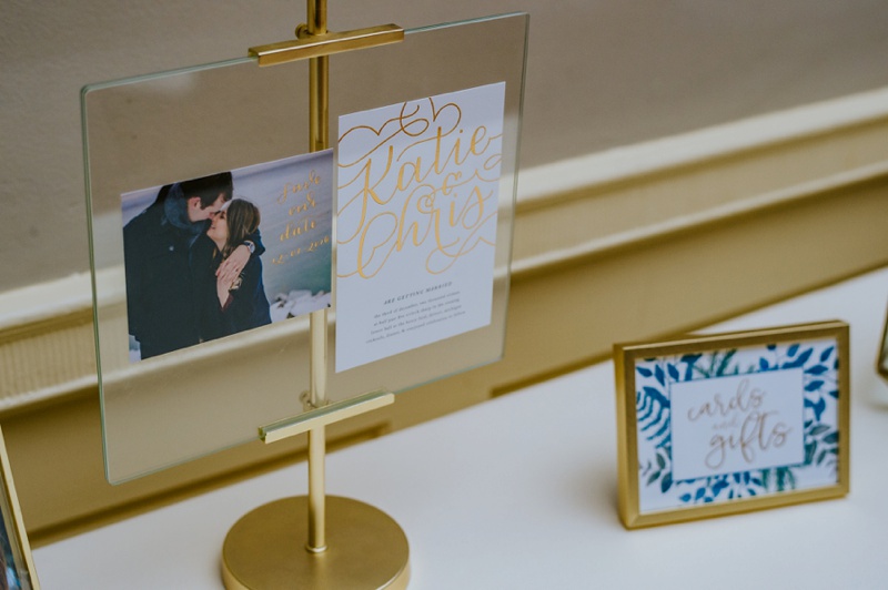 Modern and romantic gold foil and greenery wedding invitation suite / custom wedding invites and stationery / botanical watercolor / winter wedding at Lovett Hall, Henry Ford Museum in Detroit, Michigan / marriage certificate and custom suite by Paper & Honey®, www.paperandhoney.com / photos by Amanda Dumouchelle