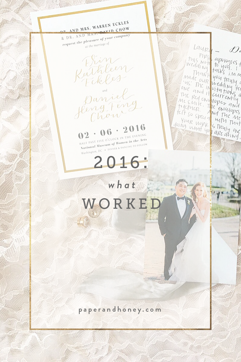 What worked for me in 2016 as a small business, custom wedding stationery company. Read more at the Paper & Honey® blog! http://paperandhoney.com